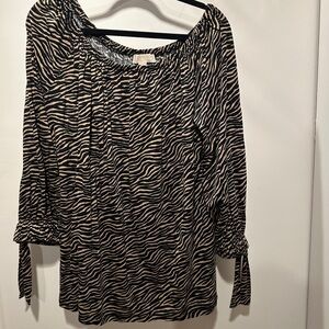 NWOT MICHAEL Michael Kors Black and Cream Zebra-Print Off-Shoulder Blouse 2X